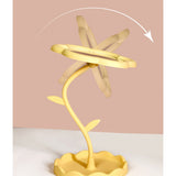 Oglindă de Machiaj pentru Birou, Flippy, Rotativă, Detasabilă, Model de Floarea Soarelui, Suport pentru Inele, cu Depozitare, Galbena