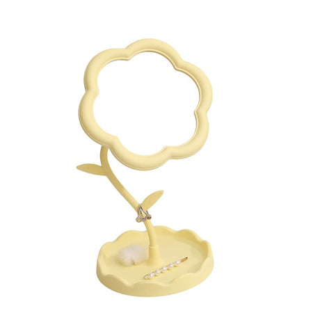 Oglindă de Machiaj pentru Birou, Vivimall, Rotativă, Detasabilă, Model de Floarea Soarelui, Suport pentru Inele, cu Depozitare, Galbena - vivimall.ro