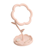 Oglindă de Machiaj pentru Birou, Vivimall, Rotativă, Detasabilă, Model de Floarea Soarelui, Suport pentru Inele, cu Depozitare, Roz - vivimall.ro