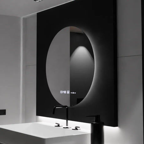 Oglinda Led Rotunda, 80Cm, Serenite Motionglow Marcello, Sistem Dezaburire, Ceas & Termometru - vivimall.ro