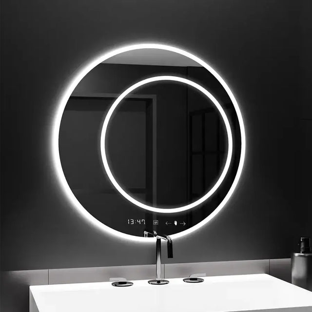 Oglinda Led Rotunda, 60Cm, July Touch Marcello, Sistem Dezaburire, Ceas & Termometru - vivimall.ro