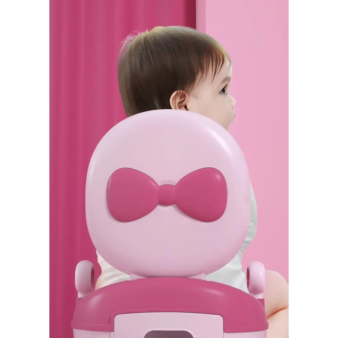 Olita pentru Copii, Vivimall, +1an, Portabila, Design cu Fundita, cu Capac, Model Prietenos, Non-Toxic, Compartiment Detasabil, cu Manere, cu 4 Picioare, Usor de Curatat, 46*33*32 cm, Roz - vivimall.ro