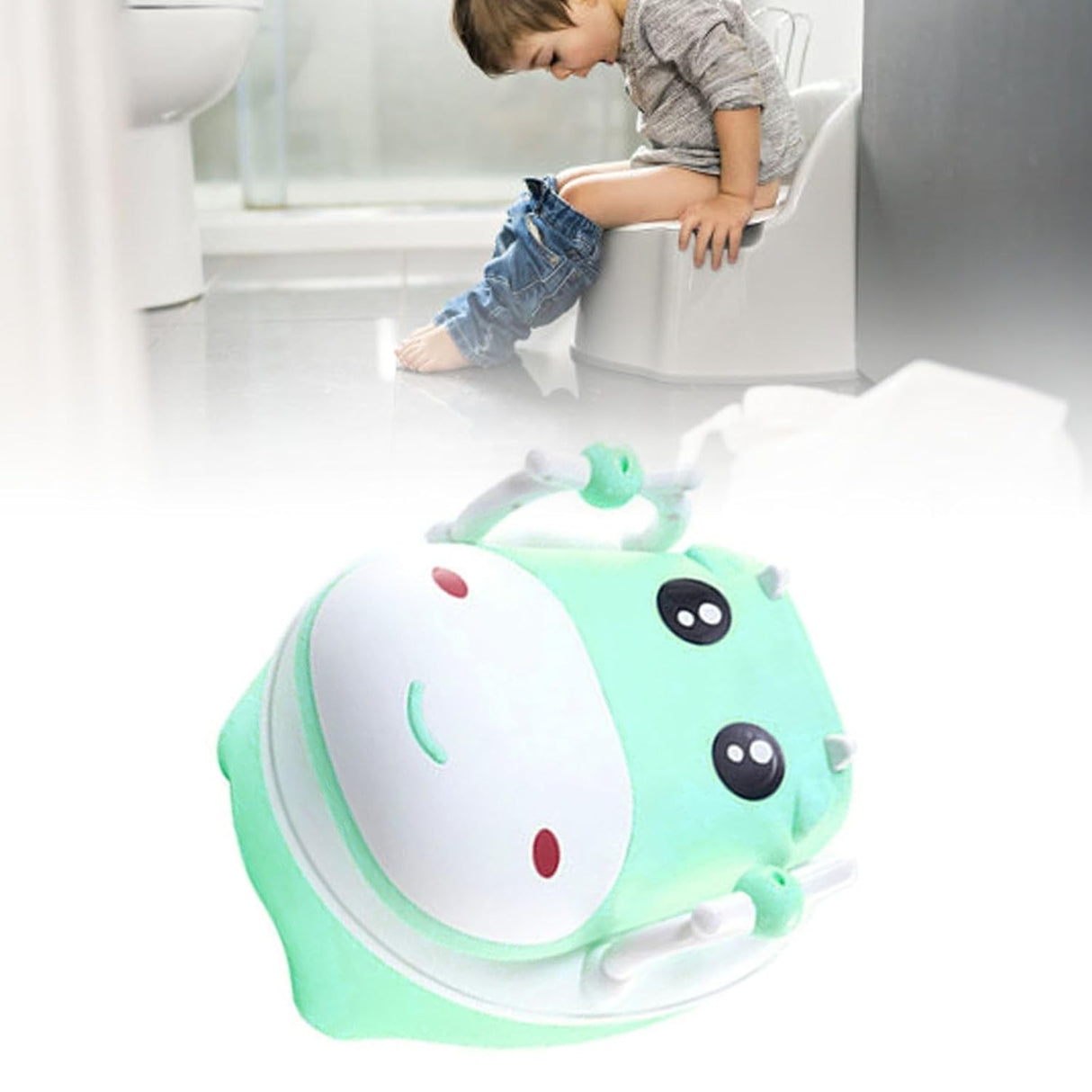 Olita Pentru Copii, +1An, Portabila, Design Vacuta Cu Capac, Model Prietenos, Non-Toxic, Cu Manere, Compartiment Detasabil, Perie Inclusa, Usor De Curatat - vivimall.ro