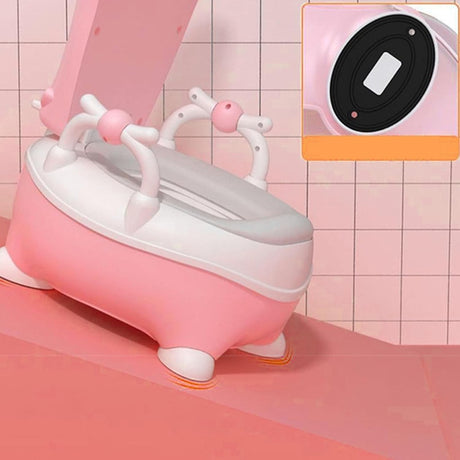 Olita pentru Copii, Vivimall, +1an, Portabila, Design Vacuta cu Capac, Model Prietenos, Non-Toxic, cu Manere, Compartiment Detasabil, Perie Inclusa, Usor de Curatat, Roz - vivimall.ro