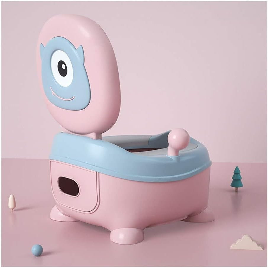 Olita pentru Copii, Vivimall, +6 luni, Compartiment Detasabil, cu Capac, Antiderapanta, din Plastic, Colac Moale, Model Animat Ciclop, cu Maner, 33 x 21 x 45 cm, Albastru/Roz - vivimall.ro