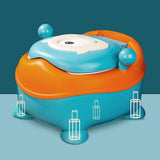 Olita pentru Copii, Vivimall, +6 luni, Compartiment Detasabil, cu Capac, Antiderapanta, din Plastic, Colac Moale, Model Animat Ciclop, cu Maner, 33 x 21 x 45 cm, Albastru/Portocaliu - vivimall.ro