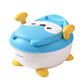 Olita pentru Copii, Vivimall, +6 luni, Compartiment Detasabil, cu Capac, Antiderapanta, din Plastic, Colac Moale, Model Animat Vulpe, cu Maner, 34.5 x 35 x 23 cm, Albastru/Alb - vivimall.ro