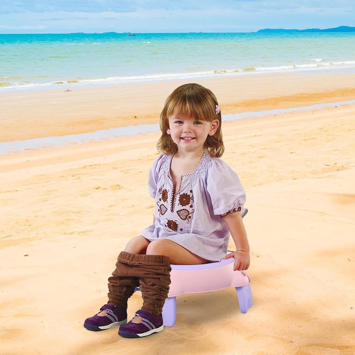 Olita Portabila, Vivimall, pentru Calatorii, Confectionata din Spuma PU, 1-6 ani, 34x32x17 cm, Roz/Mov - vivimall.ro