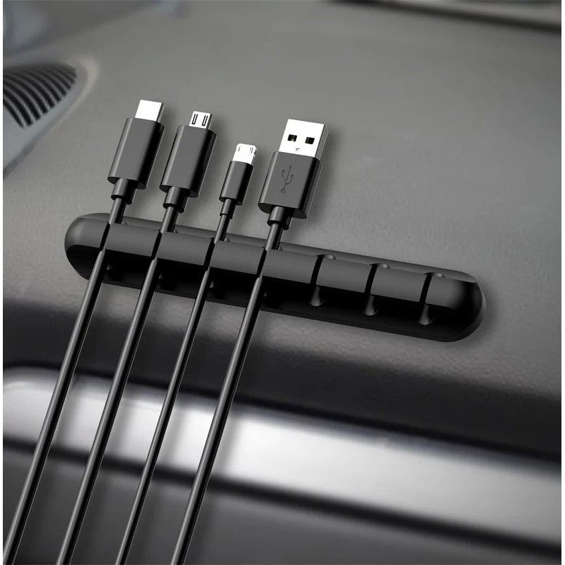 Organizator de Cabluri, Vivimall, Autoadeziv, Multifunctional, 7 Locuri de Suport, 11.8x2.2cm, Negru - vivimall.ro