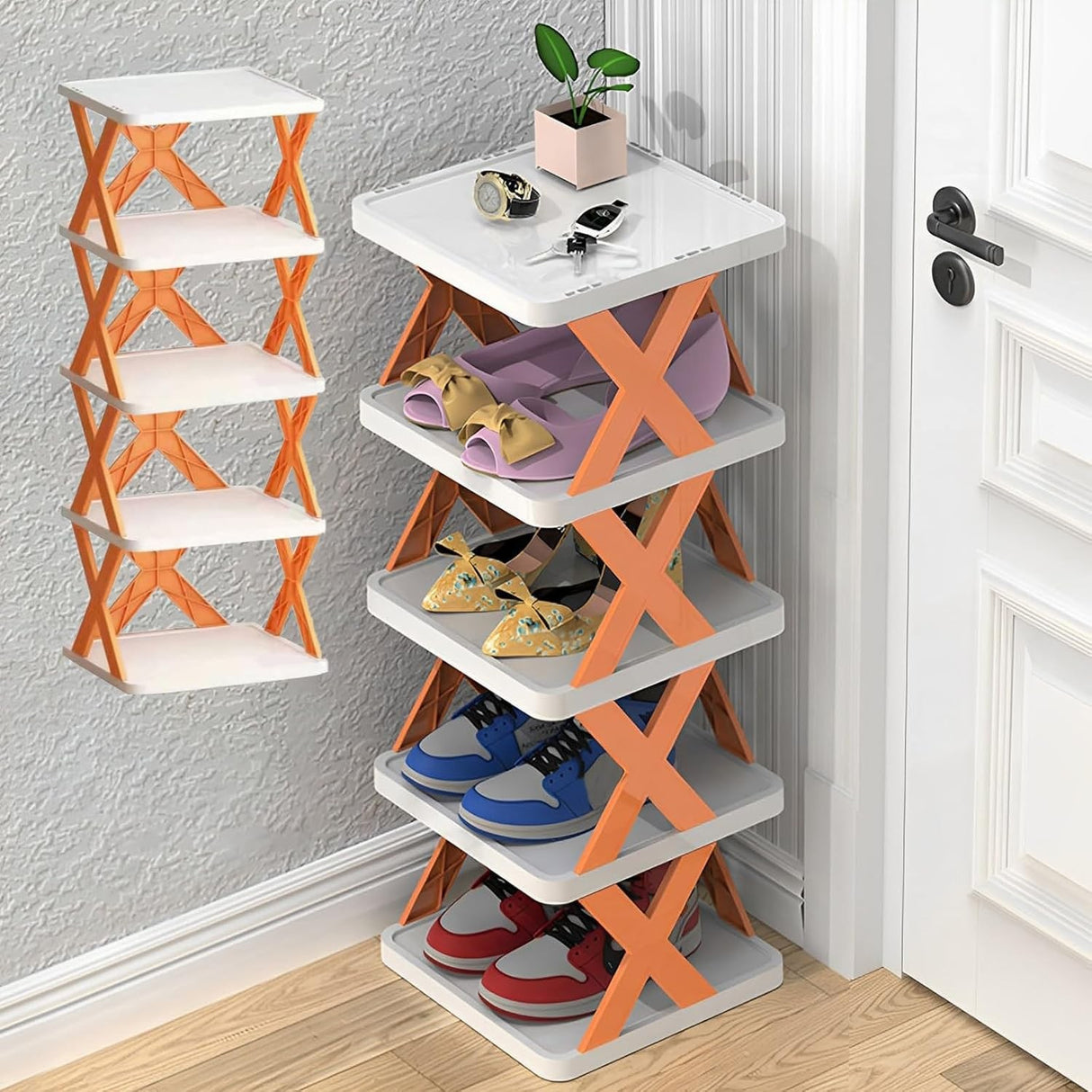 Organizator de Pantofi, Vivimall, 5 Straturi, din ABS, Suport Modular, 65.5 x 24 x 26 cm, Portocaliu - vivimall.ro