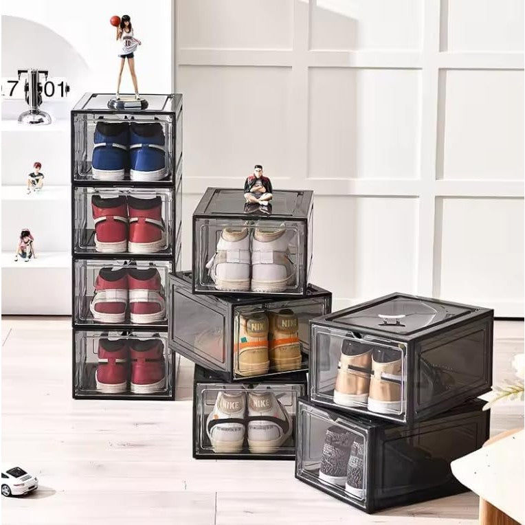 Organizator de Pantofi, Vivimall, din PP+ABS, Usa Frontala Magnetica, Rezistenta la Praf, Anti-Oxidare, Utilizare Multipla, 36 x 28 x 21 cm, Gri Transparent - vivimall.ro