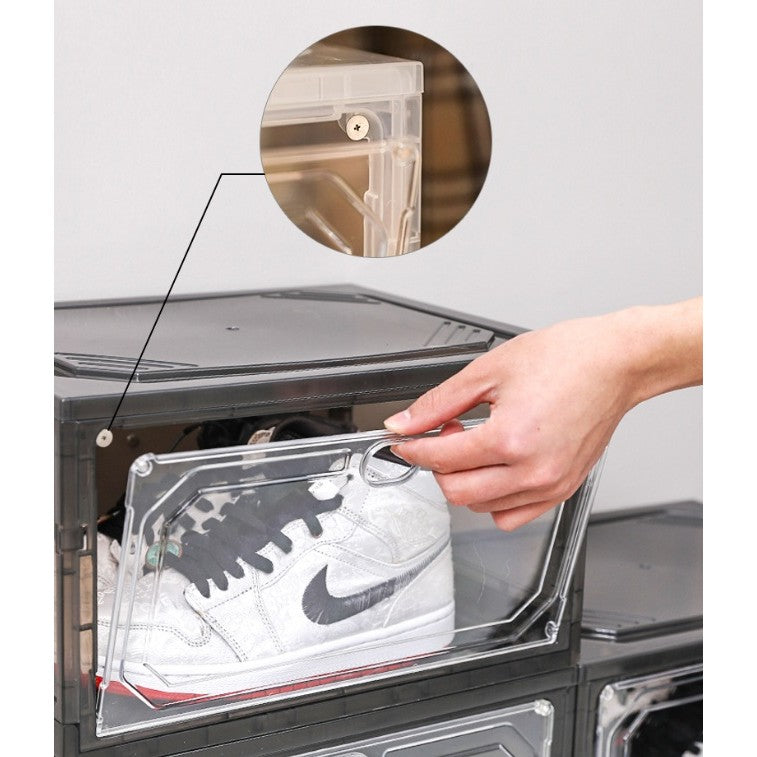 Organizator de Pantofi, Vivimall, din PP+ABS, Usa Laterala Magnetica, Rezistenta la Praf, Anti-Oxidare, Utilizare Multipla, 36 x 28 x 21 cm, Gri Transparent - vivimall.ro