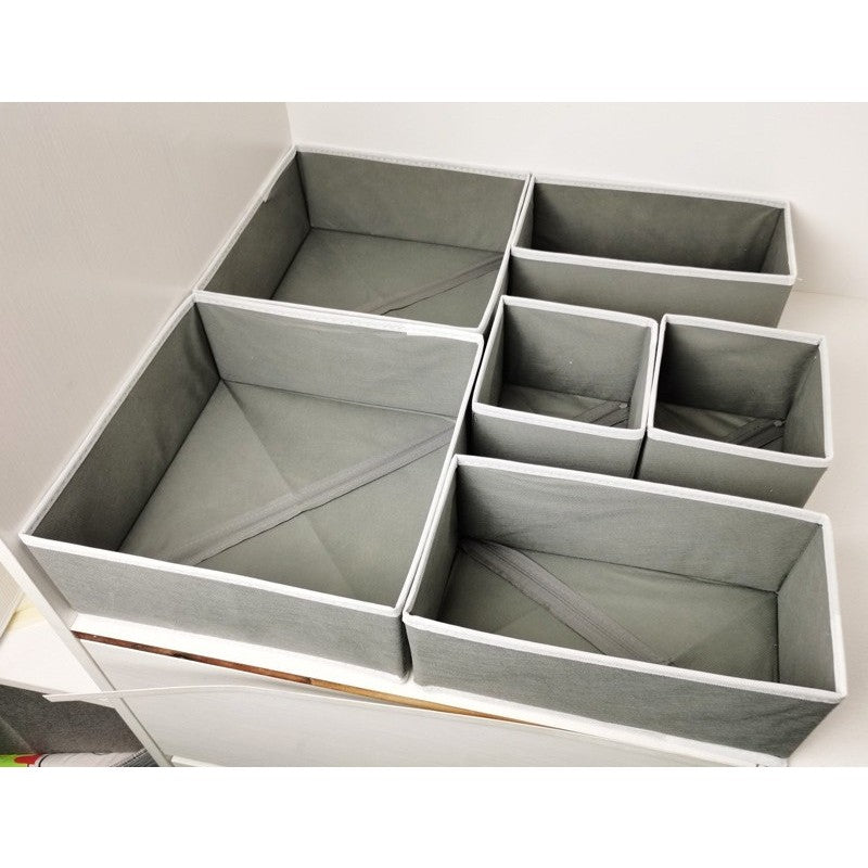 Organizator pentru Sertar, Vivimall, 3 Marimi, pentru Lenjerie, Tricouri, Sosete, 6 Piese, Pliabil, Stivuibil, din Tesatura, Gri/Alb - vivimall.ro