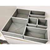 Organizator pentru Sertar, Vivimall, 3 Marimi, pentru Lenjerie, Tricouri, Sosete, 6 Piese, Pliabil, Stivuibil, din Tesatura, Gri/Alb - vivimall.ro