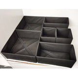 Organizator pentru Sertar, Vivimall, 3 Marimi, pentru Lenjerie, Tricouri, Sosete, 6 Piese, Pliabil, Stivuibil, din Tesatura, Negru - vivimall.ro