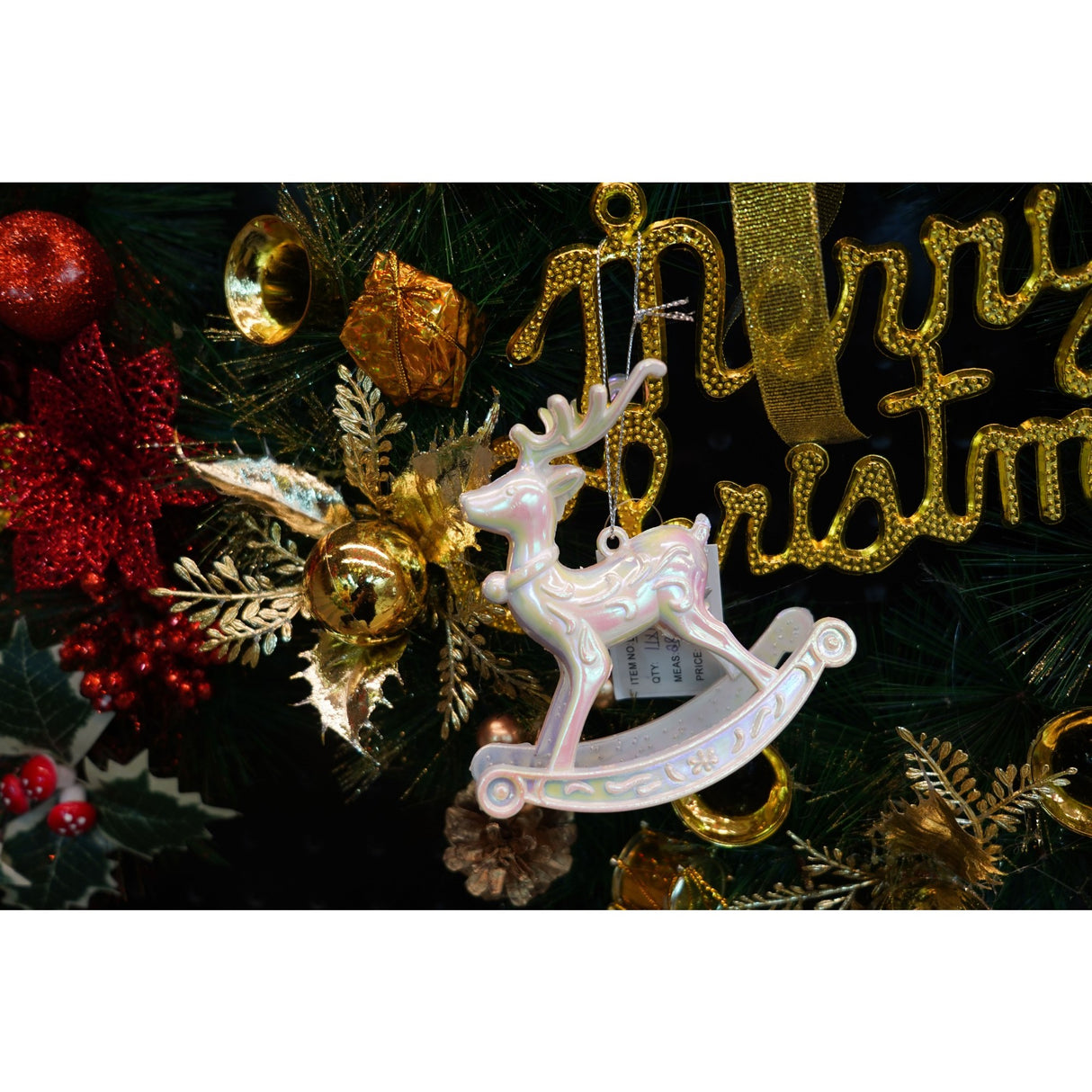 Ornament brad de Craciun, Perlat, in forma de Ren, 11 cm x 11 cm, Plastic, Vivimall - vivimall.ro