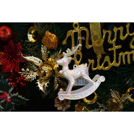 Ornament brad de Craciun, Perlat, in forma de Ren, 11 cm x 11 cm, Plastic, Vivimall - vivimall.ro