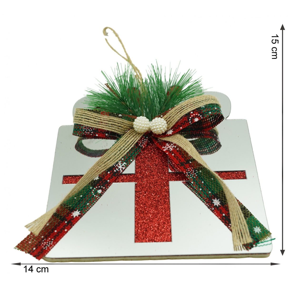 Ornament brad, Vivimall, Cadou, Argintiu, Lucios, 14*15CM, Acril, Interior/ Exterior - vivimall.ro