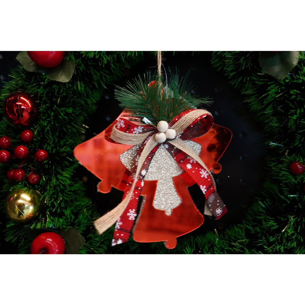 Ornament brad, Vivimall, Clopotei, Rosu, Lucios, 15*15CM, Acril, Interior/ Exterior - vivimall.ro