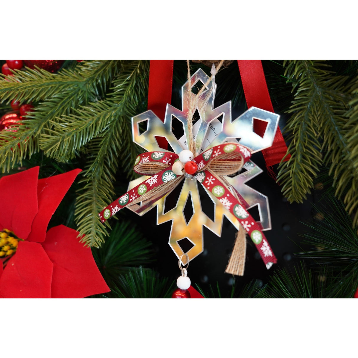 Ornament brad, Flippy, Fulg de nea, Argintiu, Lucios, 14*26CM, Acril, Interior/ Exterior - vivimall.ro