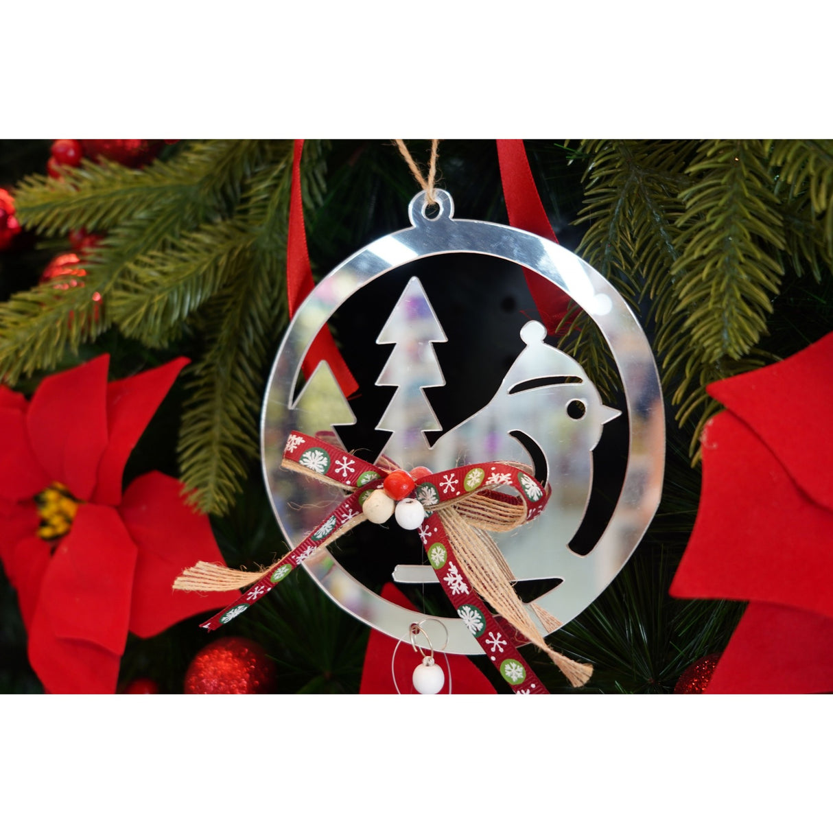 Ornament brad, Vivimall, Pasare, Argintiu, Lucios, 14*26CM, Acril, Interior/ Exterior - vivimall.ro