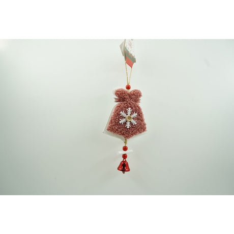 Ornament de brad broderie cu clopot, Vivimall, roz, lemn, 18 cm - vivimall.ro