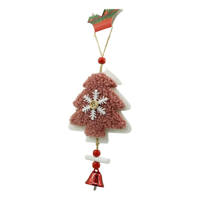 Ornament de brad broderie cu pomul de craciun, Vivimall, roz, lemn, 18 cm - vivimall.ro