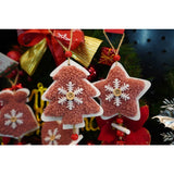 Ornament de brad broderie cu stea, Vivimall, roz, lemn, 18 cm - vivimall.ro