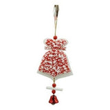 Ornament de brad clopotel din tweed, Vivimall, alb/rosu, lemn, 18 cm - vivimall.ro
