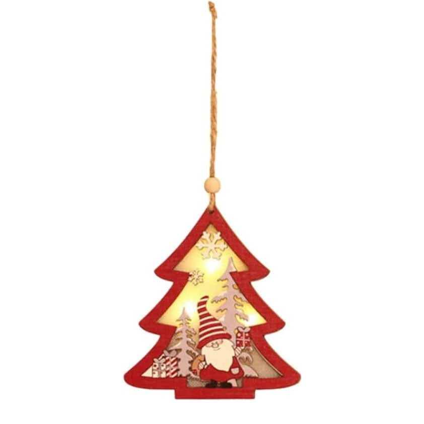 Ornament de Brad, Vivimall, cu Lumini LED, din Lemn, Figurina Elf, Model Brad, Multicolor - vivimall.ro