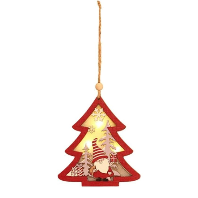 Ornament de Brad, Vivimall, cu Lumini LED, din Lemn, Figurina Elf, Model Brad, Multicolor - vivimall.ro