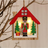 Ornament de Brad, Flippy, cu Lumini LED, din Lemn, Figurina Spargatorul de Nuci, Model Casuta, Multicolor - vivimall.ro