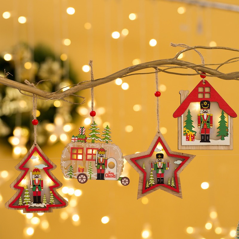 Ornament de Brad, Flippy, cu Lumini LED, din Lemn, Figurina Spargatorul de Nuci, Model Stea, Multicolor - vivimall.ro