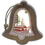 Ornament de Brad, Flippy, cu Lumini LED, din Lemn, Model Clopot, Multicolor - vivimall.ro