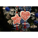 Ornament de brad inima din tweed, Vivimall, alb/rosu, lemn, 18 cm - vivimall.ro