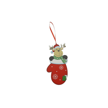 Ornament de brad ren in manusa, Vivimall, rosu, lemn, 14 cm - vivimall.ro