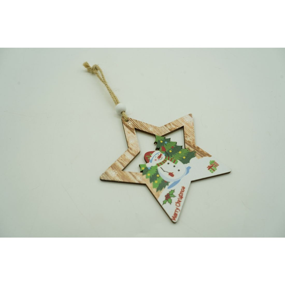 Ornament de brad stea cu om de zapada, Vivimall, multicolor, lemn, 9.9 cm - vivimall.ro