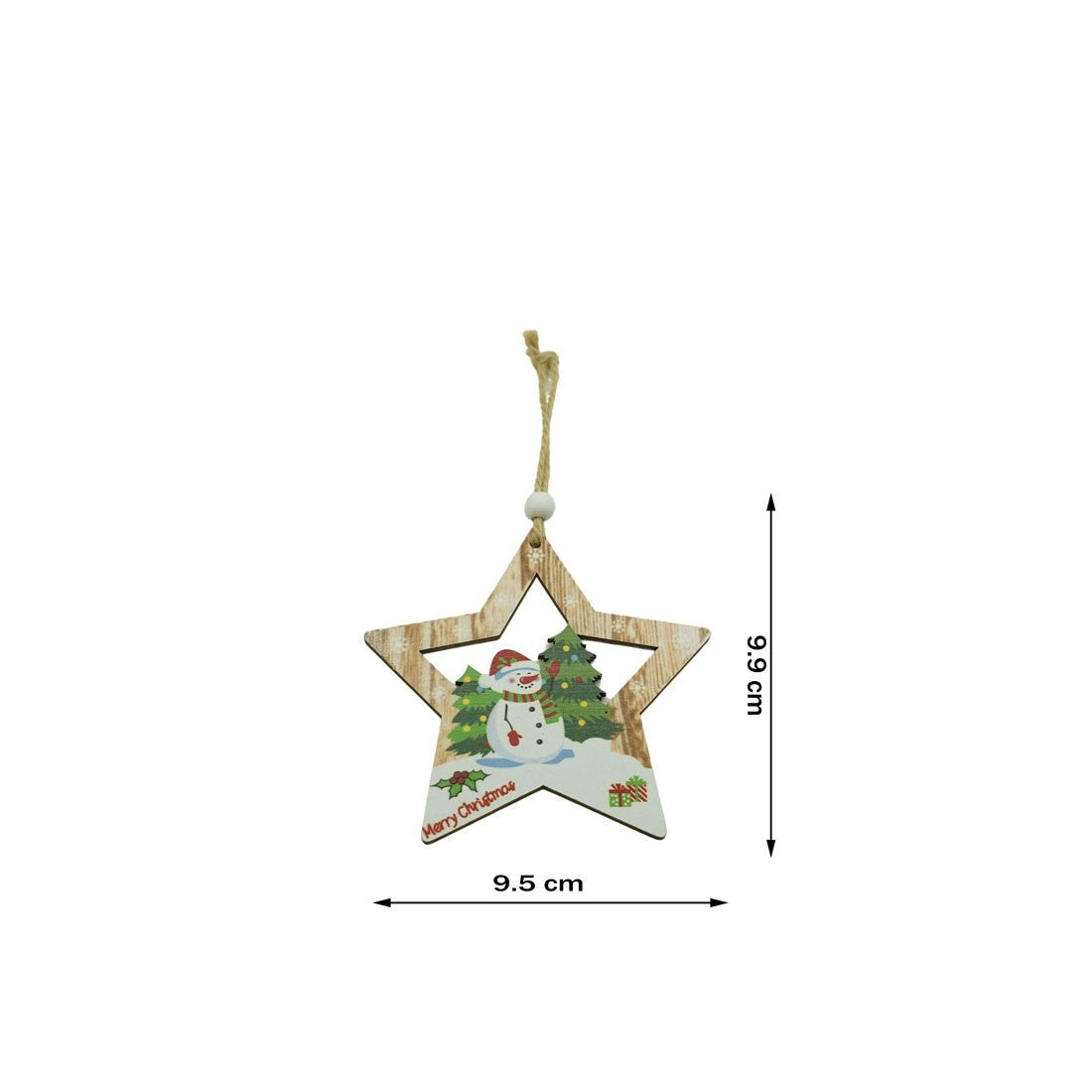 Ornament De Brad Stea Cu Om De Zapada, Lemn, 9.9 Cm