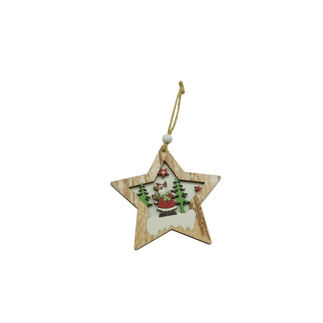 Ornament de brad stea cu ren, Vivimall, multicolor, lemn, 9.9 cm - vivimall.ro