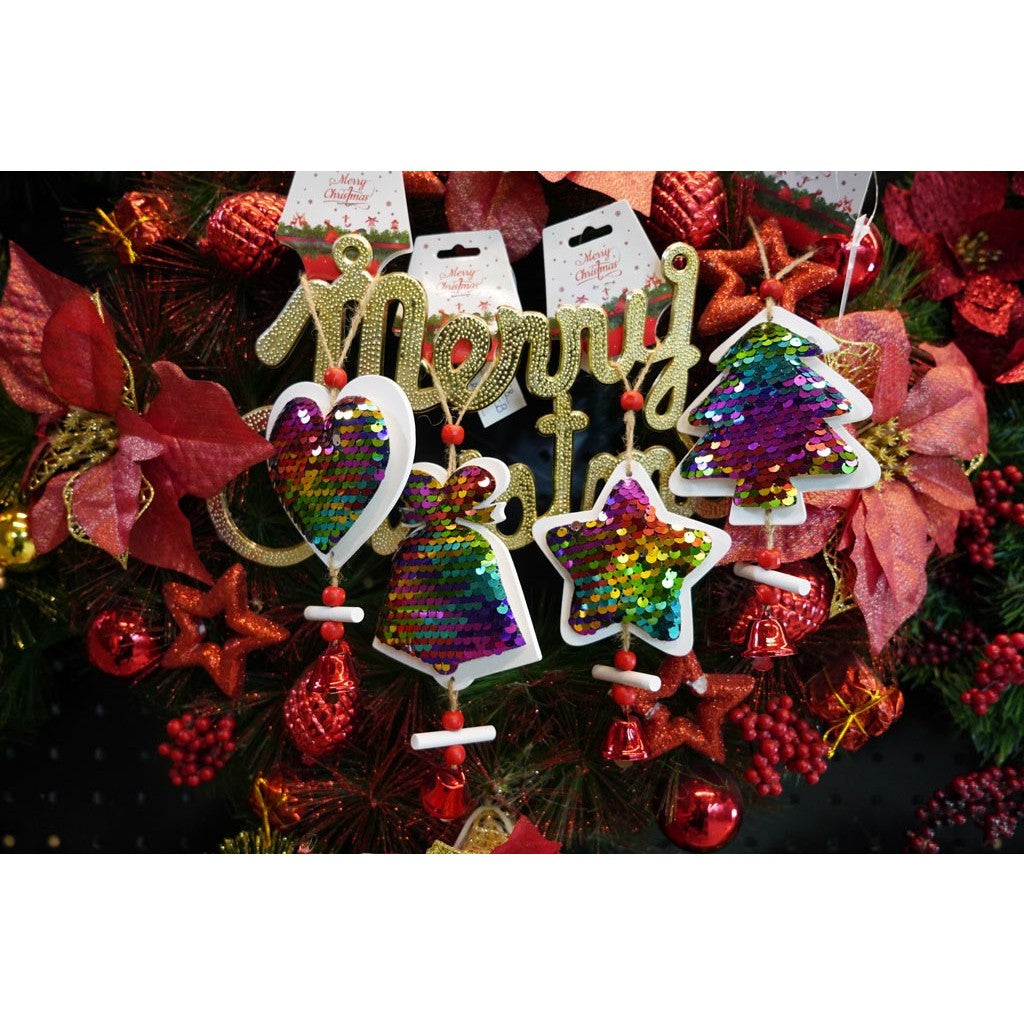 Ornament de brad stea din paiete, Vivimall, multicolor, lemn, 18 cm - vivimall.ro