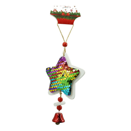 Ornament de brad stea din paiete, Vivimall, multicolor, lemn, 18 cm - vivimall.ro