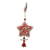 Ornament de brad stea din tweed, Vivimall, alb/rosu, lemn, 18 cm - vivimall.ro