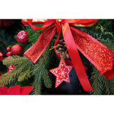 Ornament de brad stea, Vivimall, rosu, lemn, 7.5 cm - vivimall.ro