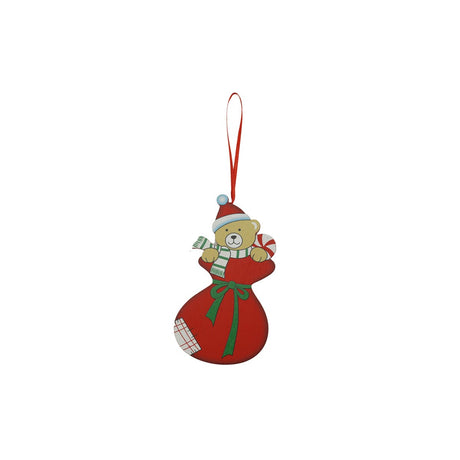 Ornament de brad ursulet, Vivimall, rosu, lemn, 14 cm - vivimall.ro