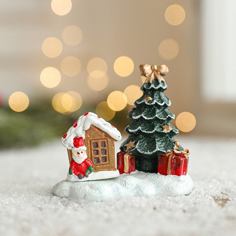 Ornament de Craciun din Rasina pentru Decor, Flippy, Model Casuta cu Brad, Decoratiune de Birou pentru Craciun, 6.5 x 6.5 x 4 cm, Rosu Verde - vivimall.ro