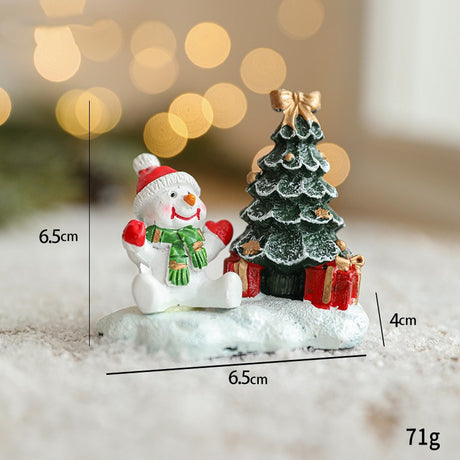 Ornament de Craciun din Rasina pentru Decor, Flippy, Model Om de Zapada cu Brad, Decoratiune de Birou pentru Craciun, 6.5 x 6.5 x 4 cm, Alb Verde - vivimall.ro