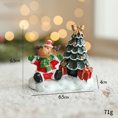 Ornament de Craciun din Rasina pentru Decor, Flippy, Model Ren cu Brad, Decoratiune de Birou pentru Craciun, 6.5 x 6.5 x 4 cm, Rosu Verde - vivimall.ro
