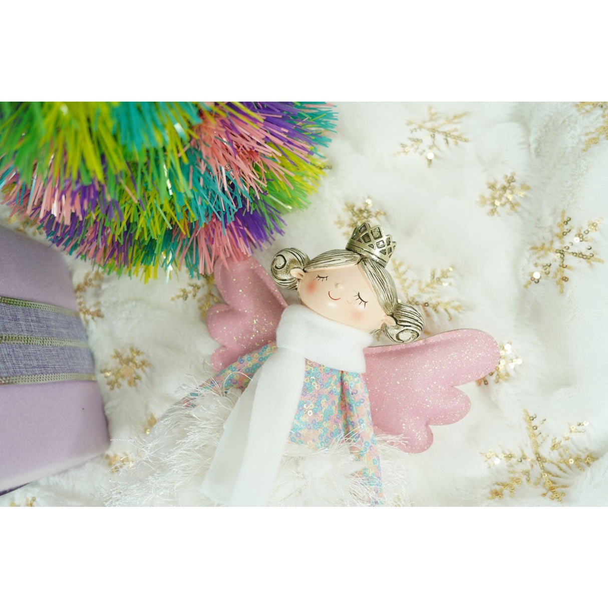 Ornament de Craciun ingeras, Vivimall, alb, textil, 37 cm - vivimall.ro