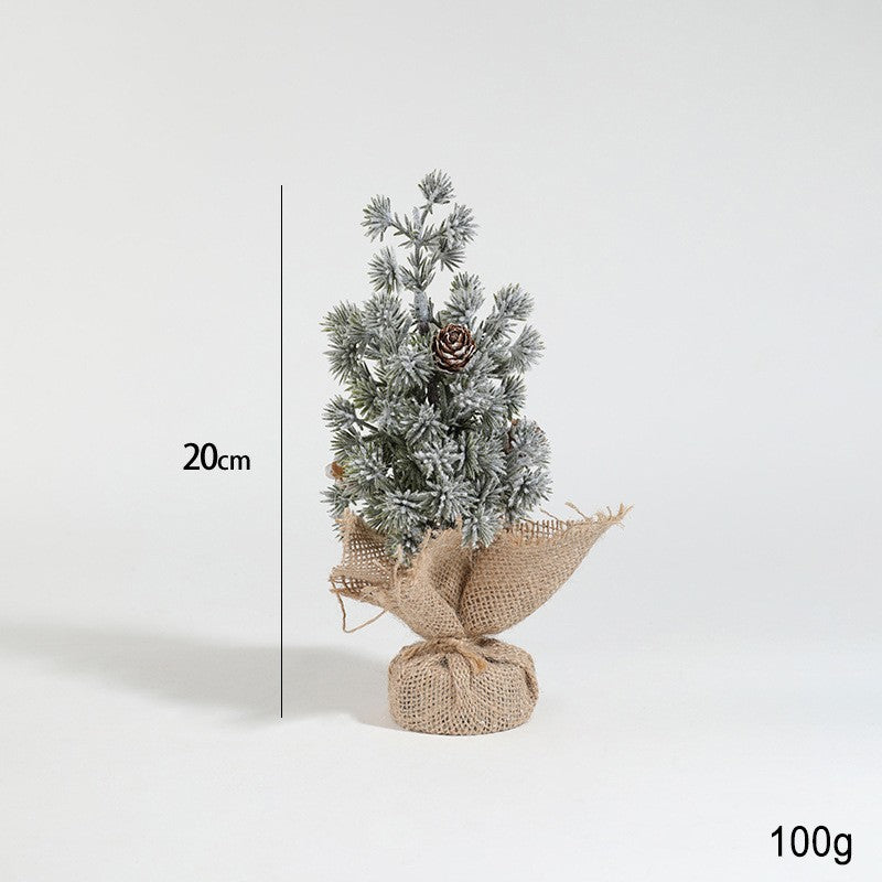Decoratiune Craciun pentru Masa, Vivimall, Ornament de Decor Model Brad de Craciun de Dimensiuni Mici cu Fulgi Albi, pentru Birou si Interior, din Plastic Calitativ 20 cm, Verde Alb - vivimall.ro