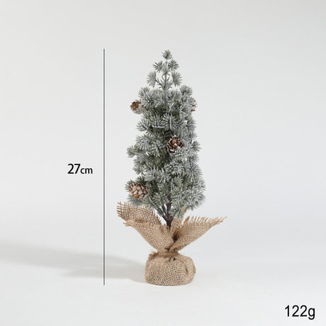 Decoratiune Craciun pentru Masa, Flippy, Ornament de Decor Model Brad de Craciun de Dimensiuni Mici cu Fulgi Albi, pentru Birou si Interior, din Plastic Calitativ 27 cm, Verde Alb - vivimall.ro